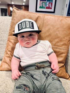 Flat Brim Trucker Hat - Dude - Black/White