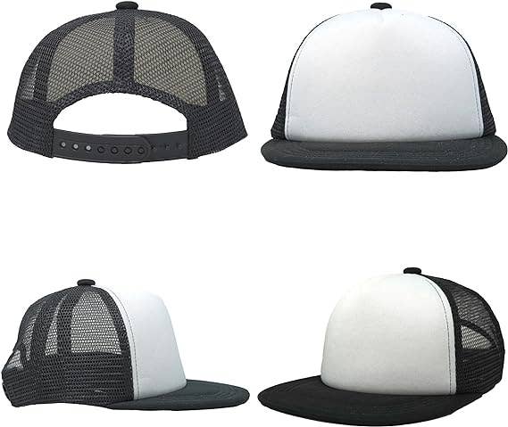Flat Brim Trucker Hat - Dude - Black/White
