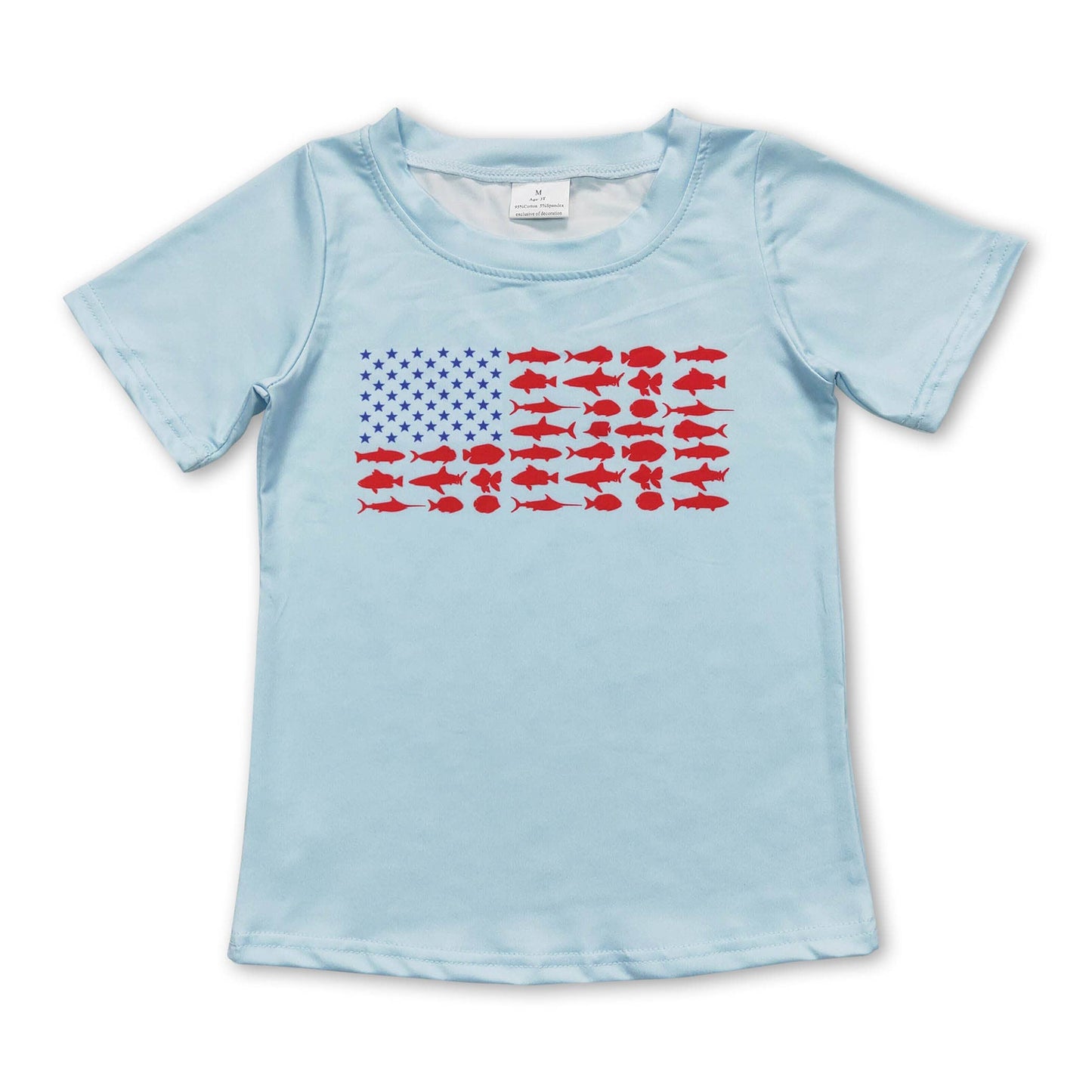 Short sleeves stars fish flag kids 4th of july shirt